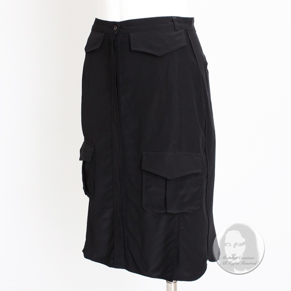 Celine Paris Silk Skirt Button Front Patch Pocket Phoebe Philo Black NWT Size 38 - Picture 6 of 9